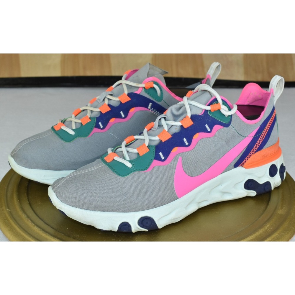 Nike React Element 55 Women Shoes Size 9 Wolf Grey Fuchsia Sneakers BQ2728-006